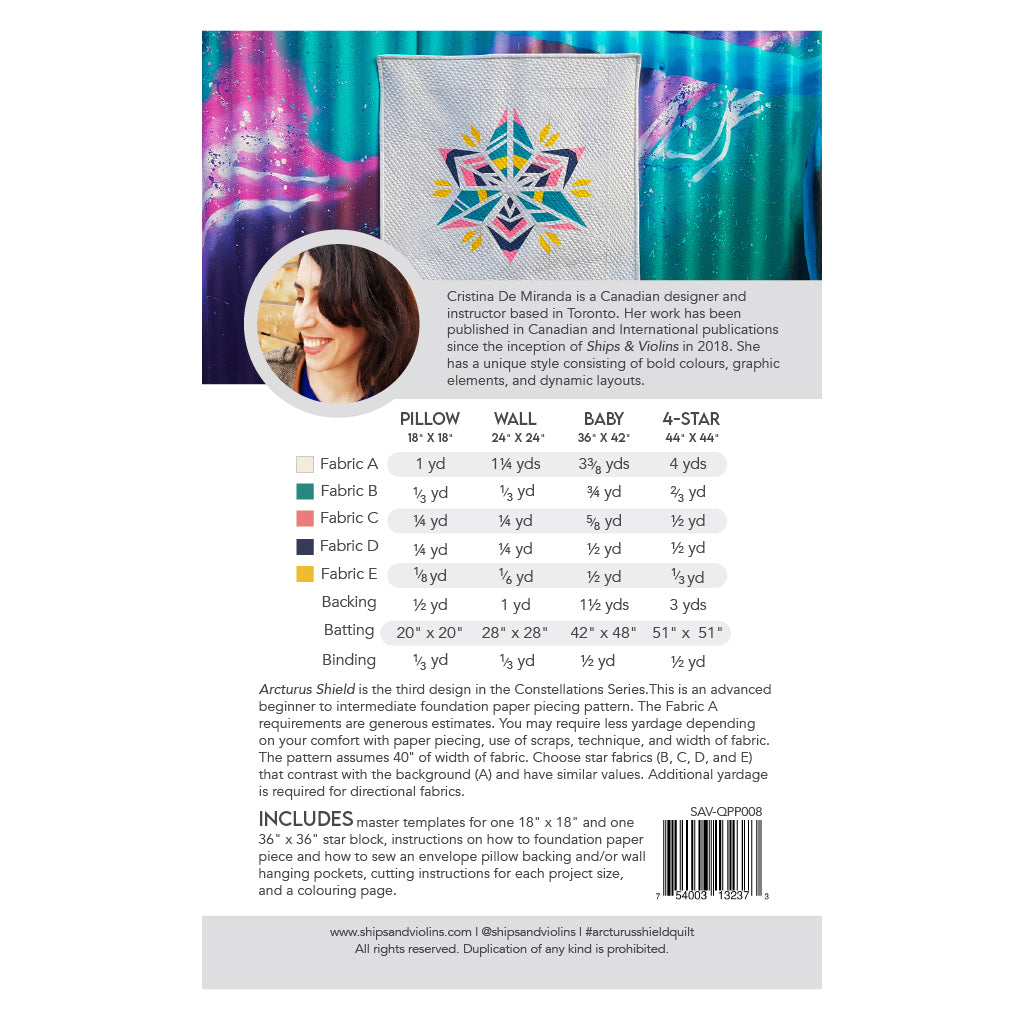 Arcturus Shield Quilt - Paper Pattern (Pack of 5)
